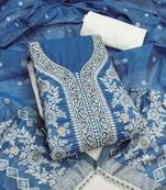 blue weaved silk blend  blend unstitched dress material 