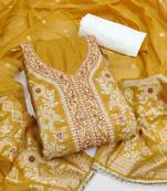 yellow  weaved silk blend  blend unstitched dress material 