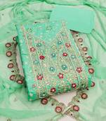 sea green embroidered modal cotton unstitched dress material 