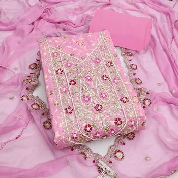 pink embroidered modal cotton unstitched dress material  1