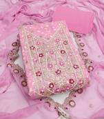 pink embroidered modal cotton unstitched dress material 