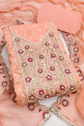 peach embroidered modal cotton unstitched dress material 
