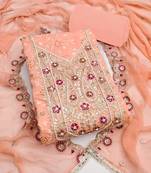 peach embroidered modal cotton unstitched dress material 