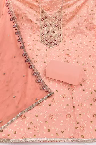 peach embroidered modal cotton unstitched dress material 