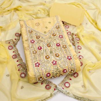 yellow  embroidered modal cotton unstitched dress material  1