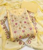 yellow  embroidered modal cotton unstitched dress material 