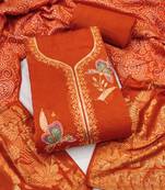 rust embroidered georgette viscose unstitched dress material 