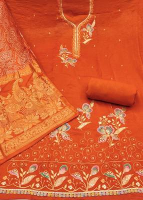 rust embroidered georgette viscose unstitched dress material  2