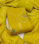 yellow embroidered georgette viscose unstitched dress material 