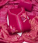 magenta embroidered georgette viscose unstitched dress material 