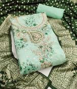 sea green printed banarasi modal silk blend unstitched dress material 