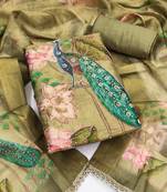 green printed silk blendunstitched dress material 