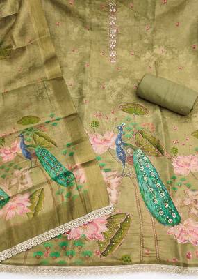 green printed silk blendunstitched dress material  2
