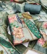 grey printed silk blendunstitched dress material 