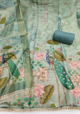 grey printed silk blendunstitched dress material  2