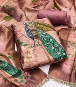 purple printed silk blendunstitched dress material 