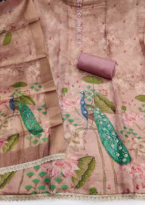 purple printed silk blendunstitched dress material  2