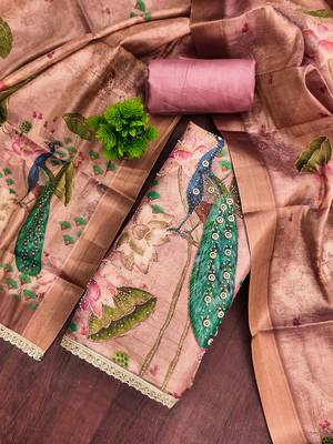 purple printed silk blendunstitched dress material  4