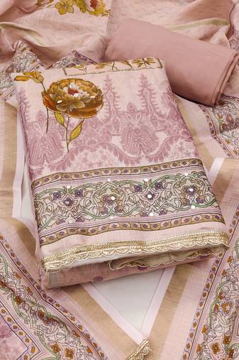 multicolor printed silk blend  linen unstitched dress material 