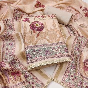 multicolor printed silk blend  linen unstitched dress material  1