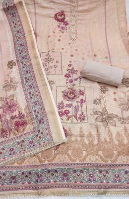 multicolor printed silk blend  linen unstitched dress material  2