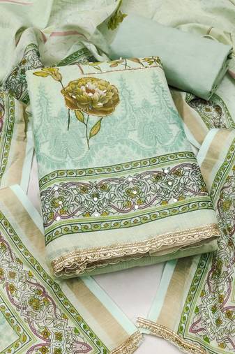 multicolor printed silk blend  linen unstitched dress material 