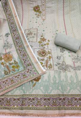multicolor printed silk blend  linen unstitched dress material  2