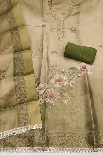 multicolor printed silk blendunstitched dress material 