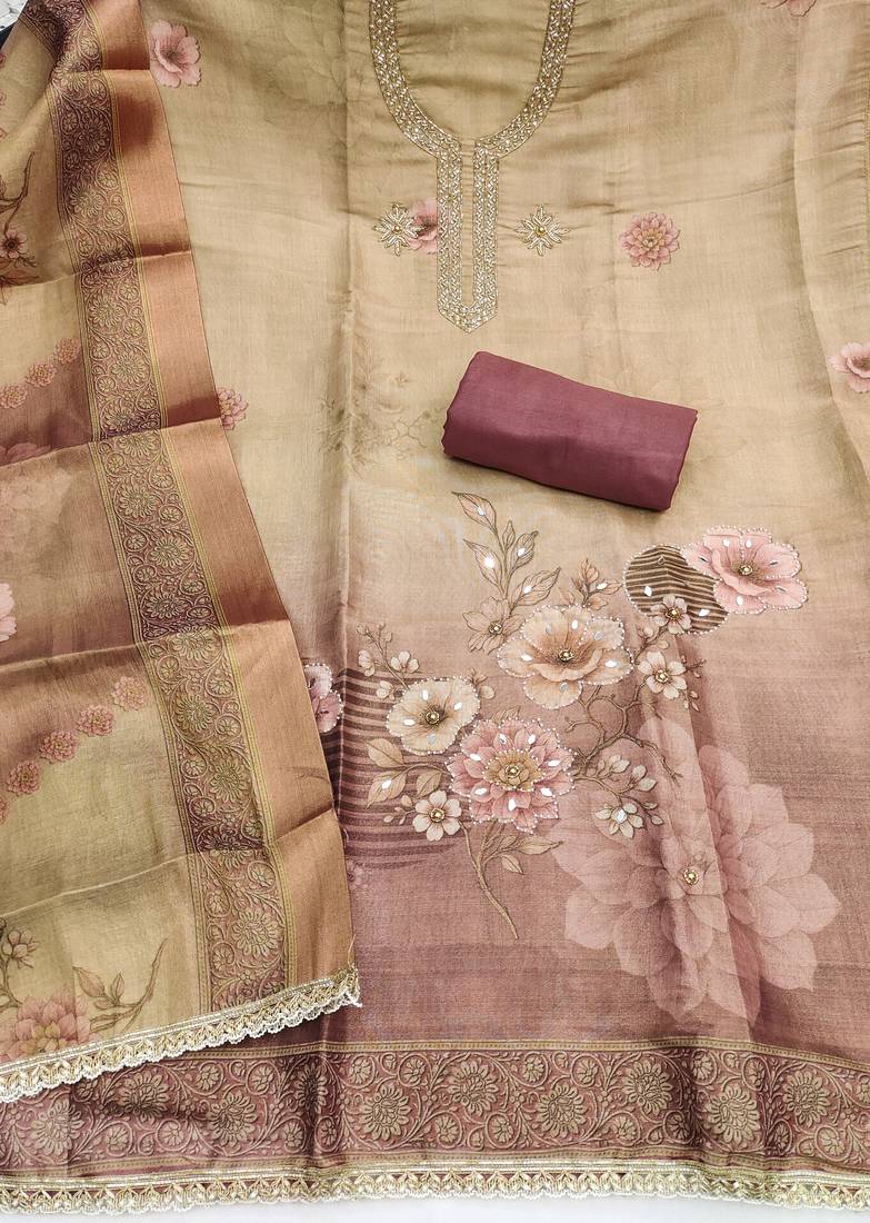 multicolor printed silk blendunstitched dress material 