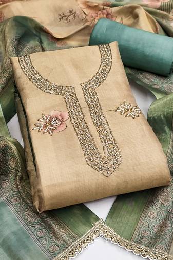multicolor printed silk blendunstitched dress material 