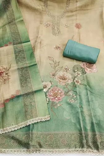 multicolor printed silk blendunstitched dress material 