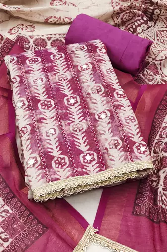multicolor printed  linen cotton unstitched dress material 