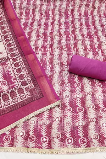multicolor printed  linen cotton unstitched dress material 
