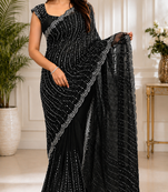 Black Color Original beeds work Space Silk Blend Saree
