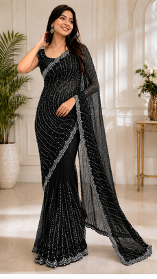 Black Color Original beeds work Space Silk Blend Saree 2
