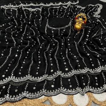 Black Color Original beeds work Space Silk Blend Saree 3