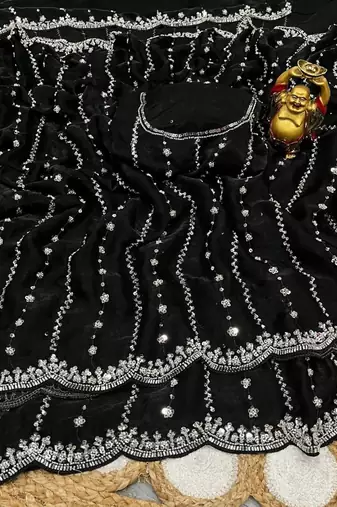 Black Color Original beeds work Space Silk Blend Saree