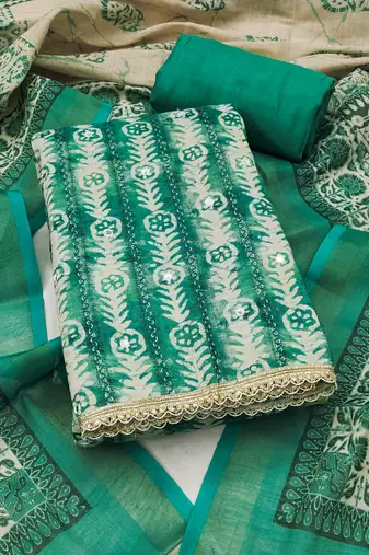 multicolor printed  linen cotton unstitched dress material 