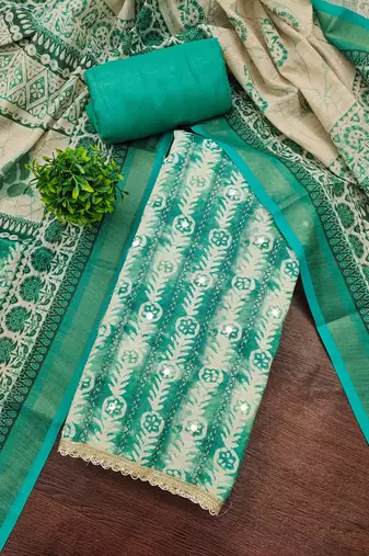 multicolor printed  linen cotton unstitched dress material 
