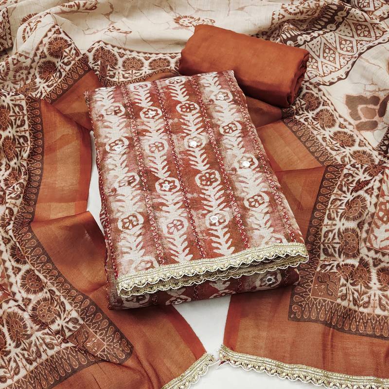 multicolor printed  linen cotton unstitched dress material 
