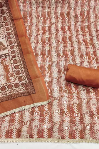 multicolor printed  linen cotton unstitched dress material 
