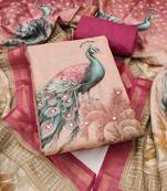 multicolor printed  linen cotton unstitched dress material 