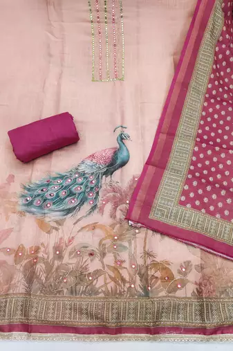 multicolor printed  linen cotton unstitched dress material 
