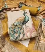 multicolor printed  linen cotton unstitched dress material 