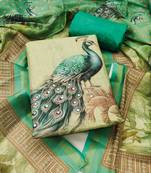 multicolor printed  linen cotton unstitched dress material 