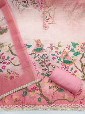 multicolor printed  linen cotton unstitched dress material  2