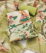 multicolor printed  linen cotton unstitched dress material 