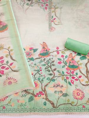 multicolor printed  linen cotton unstitched dress material  2