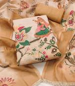multicolor printed  linen cotton unstitched dress material 