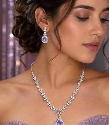 Amethyst Bridal Jewelry Set, Pear Cut Gemstone Necklace Earrings